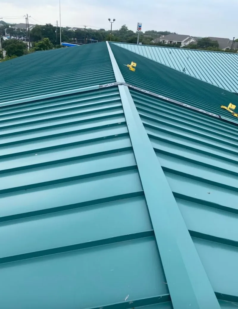 Green commercial metal roof ridge and valley for Metal Roof Repair in Carpentersville